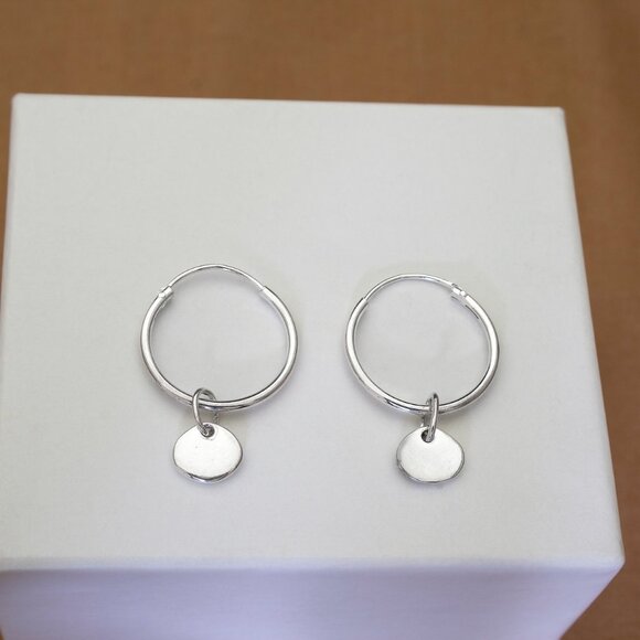 925 Sterling Silver Mini Disc Hoop Earrings,16mm by 1.2mm, Everyday Hinged Hoops - Picture 5 of 5